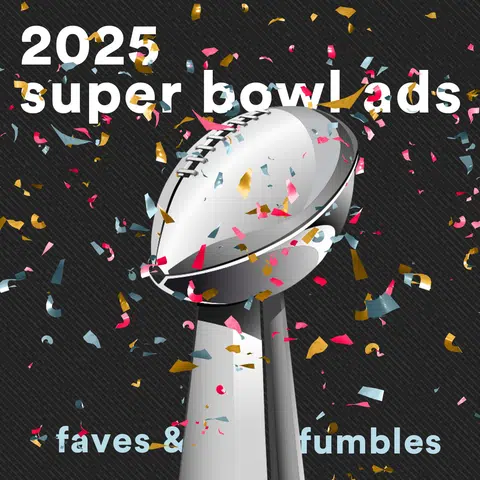 football trophy with confetti raining down and the caption 2025 super bowl ads